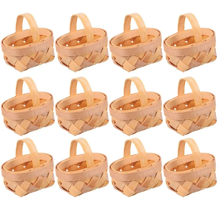 Minicastas de madera de piezas, Cestas tejidas manuales, adornos, caja de almacenamiento de dulces, 12 unidades - 1