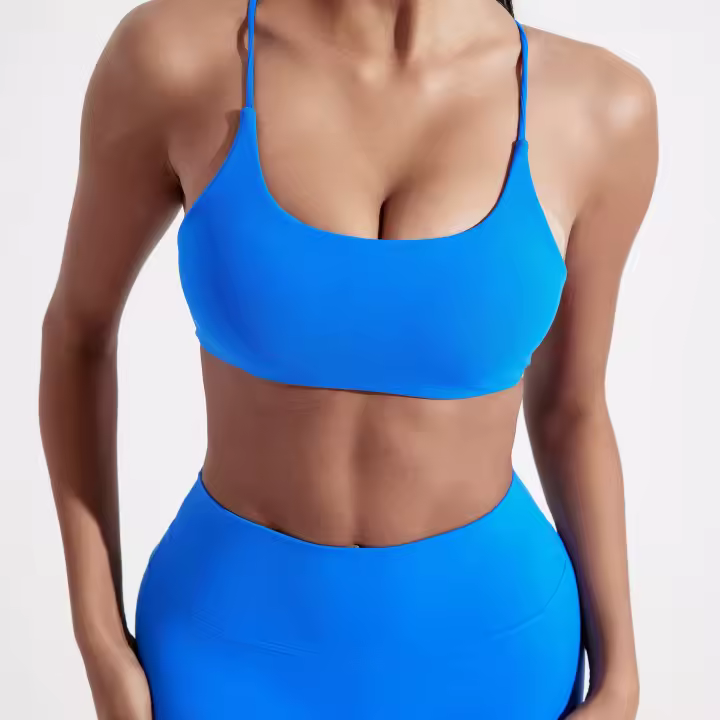 Ropa interior de Color sólido con espalda cruzada para mujer, Sujetador deportivo para Fitness, Top para Yoga, entrenamiento integral, almohadilla para el pecho, correa de espagueti, belleza - 1