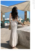 2025 vestido de vacaciones blanco marfil de noche elegante de estilo francés de gama alta falda camisola adelgazante ajustada - details 11