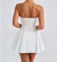 Estilo europeo y americano 2025 nuevo producto tubo superior arco falda corta estilo dulce vestido de color sólido para mujer - details 8