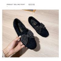 Zapatos planos de piel de visón con lazo de cristal para mujer, mocasines de algodón de felpa cálidos, cuentas de cordones de punta cuadrada, Invierno - details 18