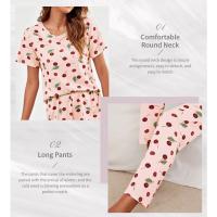 Conjunto De Pijamas Para Mujer Estampado De Flores Verano Otoño Camiseta Corta Y Pantalones Anodados Ropa De Casa Casual - details 4