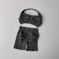 Traje de Yoga de 2 piezas para mujer, ropa de gimnasio de encaje perfecto, Sujetador deportivo Halter, pantalones cortos de impacto a juego, conjuntos de entrenamiento, equipo de gimnasio - details 10
