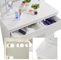 Tocador con espejo de iluminación, tocador blanco con taburete, mesita de noche, 4 cajones, mesa cosmética moderna - details 2
