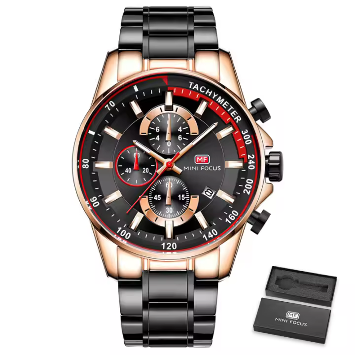 Reloj MINIFOCUS para hombre de acero inoxidable, movimiento de cuarzo, estilo deportivo, luminoso. - 1