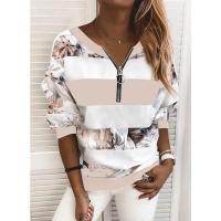 Sudaderas con cuello en v para mujer, jerséis estampados informales, tops - details 0