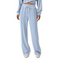 Pantalones de encaje con cintura elástica deportivos informales de pierna ancha para mujer, diseño de color sólido - details 5