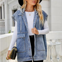 Chaqueta vaquera con capucha para mujer, deshilachada, rasgada, informal, con botones, ligera - details 2