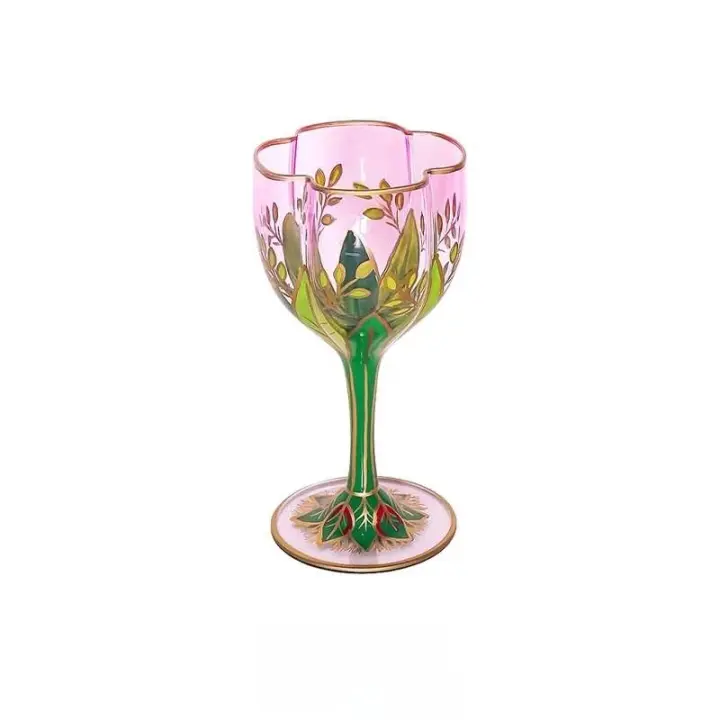 Copas de champán Phnom Penh Vintage, copa de vino de cristal, tazón de helado pintado a mano rosa claro, copa wer - 1