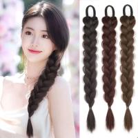 Coletas trenzadas de pelo falso para mujer, extensiones de cabello sintético Natural, banda elástica marrón, trenzas retorcidas - details 2