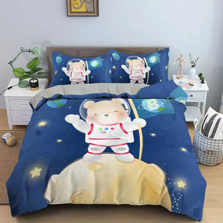 Funda de edredón Juego de funda nórdica con diseño de animales de dibujos animados, juego de cama con patrón de estrella y luna de Panda para niños, ropa de cama individual tamaño Queen, funda de edredón de microfibra - 1