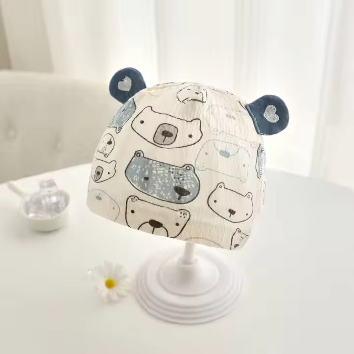 Gorro de muselina sin hueso de algodón para mantener el calor, gorro fetal de dibujos animados para bebé de 0 a 3 meses, turbante elástico suave para recién nacido - 1