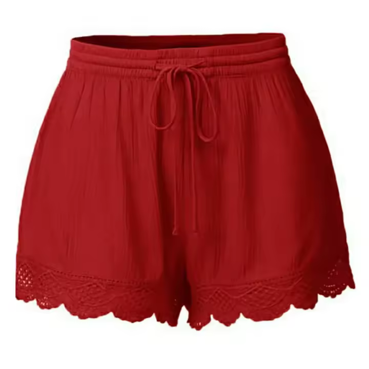 Pantalones cortos informales y versátiles para mujer, Shorts básicos de encaje de retazos de Color sólido, cómodos, de alta calidad, talla grande, Verano - 1