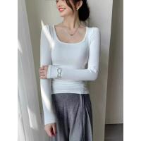 Modal nuevo versátil y delgado básico cuello cuadrado con rosca en el exterior camisa de manga larga Tops para mujer camiseta - details 7