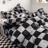 Juego de funda nórdica a cuadros negra y gris, ropa de cama Reversible con rejilla geométrica, funda de edredón suave para niños, adolescentes y adultos, decoración de dormitorio - details 12