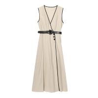 Elegante Vestido Midi de Moda Y2K con Cinturón Vestido Sin Mangas para Mujer - details 0