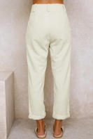 Pantalones largos de pana de cintura alta, casuales, de color sólido, holgados y rectos para mujer, otoño. - details 28