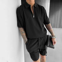 2025 verano de los hombres de Europa y Estados Unidos nuevo polo con cremallera casual de manga corta pantalones cortos de cordón traje de los hombres - details 5