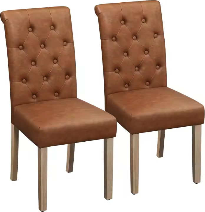 Juego de 2 Sillas de Comedor Silla Acolchada con Respaldo Alto Patas de Madera Silla de Tela para Comedor Cocina Gris Oscuro - 1
