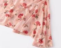 Vestido largo de gasa estampado con volantes, escote en V doble, estilo chaleco, cola de pez y falda paraguas, para vacaciones francesas. - details 7