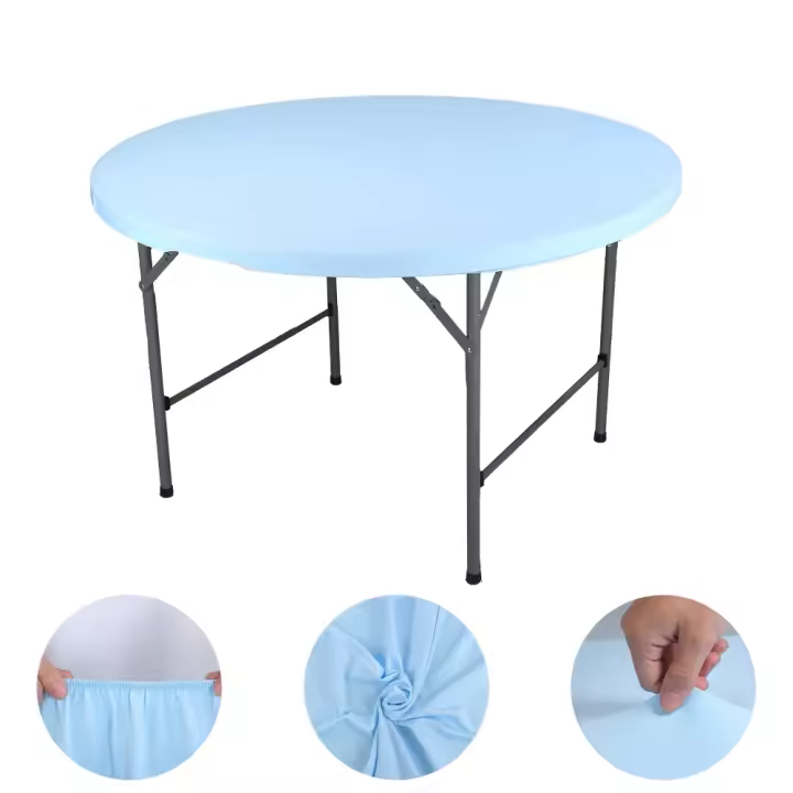 Mantel elástico para mesa redonda, mantel elástico para mesa de Picnic de 48/60 pulgadas de diámetro, mantel lavable de Color sólido resistente a las manchas - 1