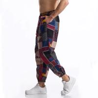 Pantalón en lino imprimé Tribal Boho para hombres, en algodón, décontracté, con cordón de serrage, para deportes al aire libre, curso à pied, sorpresa, été - details 3