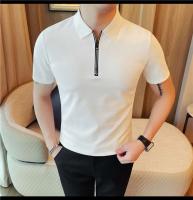 Polo de manga corta bordado de malla transpirable de verano para hombre, camiseta informal de negocios con solapa y media cremallera, - details 1