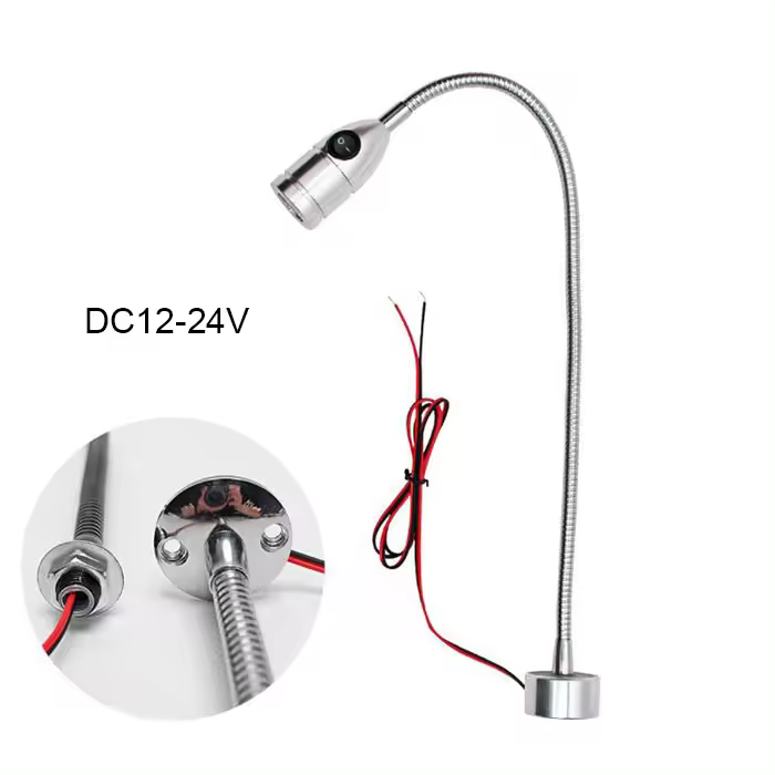 Lámpara industrial magnética de cuello de cisne, luz LED Flexible de 3W, CC de 12V, 24V, CNC, l40 cm, para trabajo en taller, color plata y negro - 1