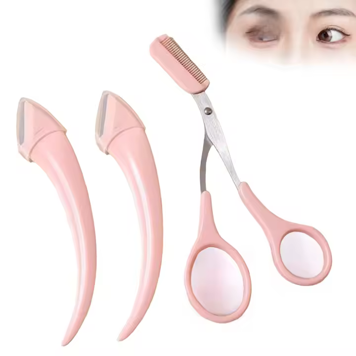 Set de Recortadores de Cejas de 3 Piezas Tijeras de Cejas con Peine Herramienta de Belleza Exfoliante para Uso de Maquillaje - 1