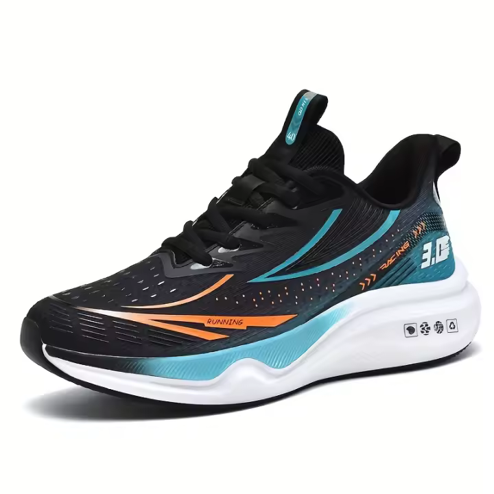 Zapatillas de correr de malla transpirable para hombre: zapatillas deportivas informales con diseño de rayas, con cordones, perfectas para primavera/verano/otoño - 1