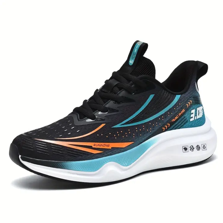 Zapatillas de correr de malla transpirable para hombre: zapatillas deportivas informales con diseño de rayas, con cordones, perfectas para primavera/verano/otoño - 1