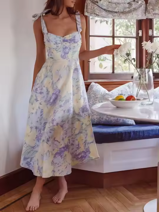 vestido largo de verano hemian con camisola fina y estampado, adecuado para mujer - 1
