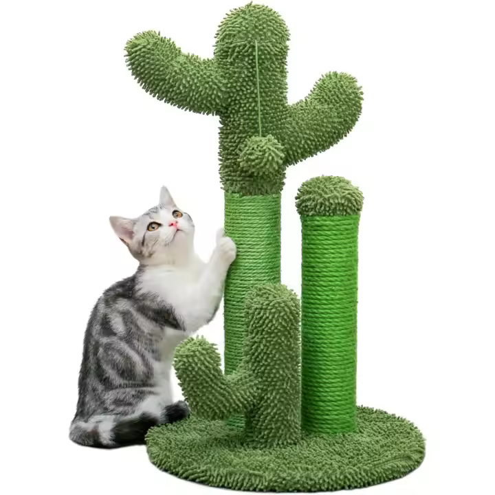 PAWZ Road Postes rascadores de cactus, diseño creativo de árbol de gato, 3 postes en 1 juego, verde, M 53 cm - 1