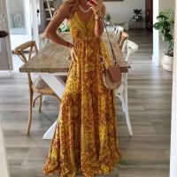Vestido ral estampado con cuello en V y cintura alta, largo, con tirantes, estilo bohemio, para mujer - details 2