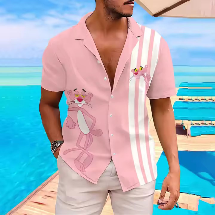 Camisa Casual de Verano para Hombres Estampado de Dibujos Animados Cuello Redondo Manga Corta - 1