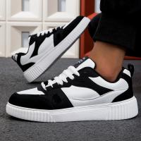 Zapatillas de deporte de cuero para hombre, zapatos vulcanizados con cordones, informales, cómodas, para caminar, color blanco y negro - details 1