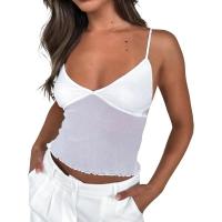 Top corto sexy con volantes Camiseta sin mangas Y2k con cuello en V Chaleco de tirantes sólido - details 4