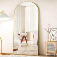 Cuerpo Entero Curvado, Espejos Grandes de Pared con Marco de Aluminio 161 x 52 cm, Espejo de Pie Inclinado o Colgante para Salón, Dormitorio, Entrada, Negro - details 13
