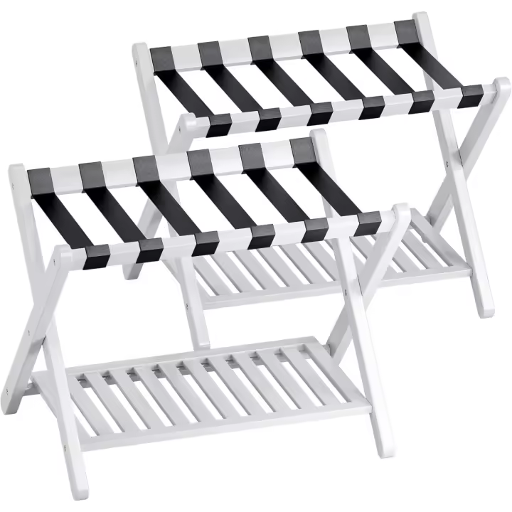 Paquete de 2, Soporte para Maleta de Bambú Plegable con Estante de Almacenamiento para Habitación de Invitados, - 1