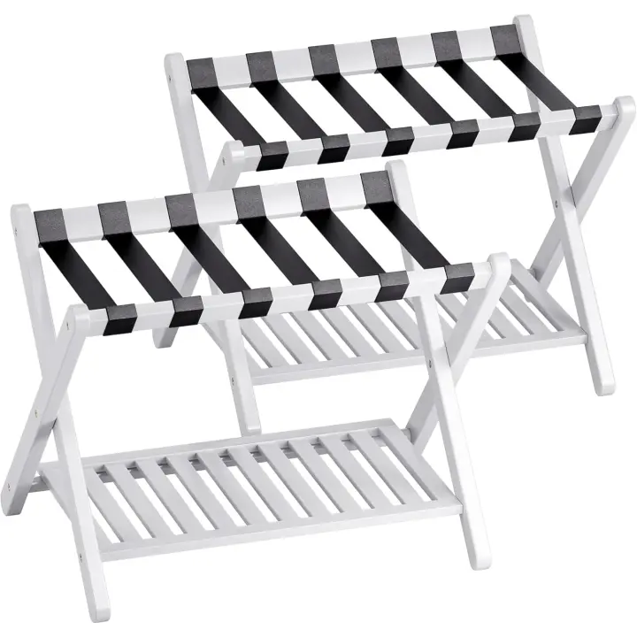 Paquete de 2, Soporte para Maleta de Bambú Plegable con Estante de Almacenamiento para Habitación de Invitados, - 1