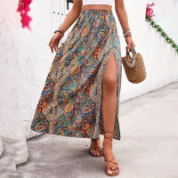 ABINGOO Mujer Bohemio Maxi Falda Verano Cintura Alta Elástica Playa Impreso Maxi Falda A-Line Casual Larga Falda con Ranura - details 1