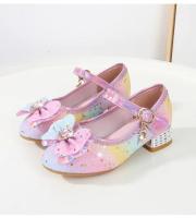 Zapatos de tacón alto para niños, calzado versátil de cuero con lentejuelas, Arco Iris, lazo, Princesa, fiesta, boda, primavera y otoño - details 7