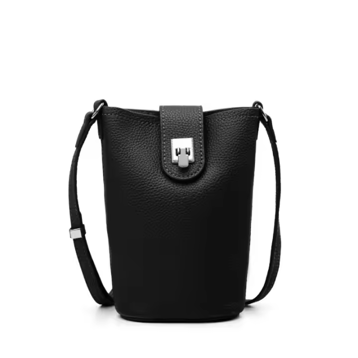 Bolso bandolera pequeño de cuero de primera calidad, estilo cubo vertical casual para teléfono móvil. - 1