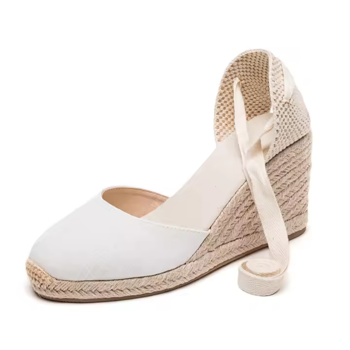 Sandalias de cuña de paja para mujer, zapatos clásicos con cordones, novedad de verano, tacones altos cómodos, sencillos y versátiles - 1