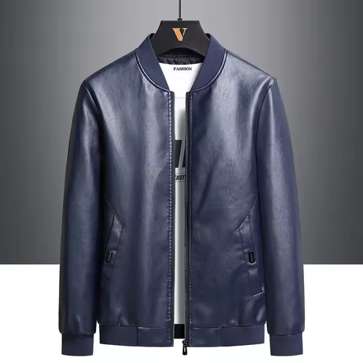 Chaqueta de cuero informal con cremallera y cuello alto para hombre primavera otoño - 1