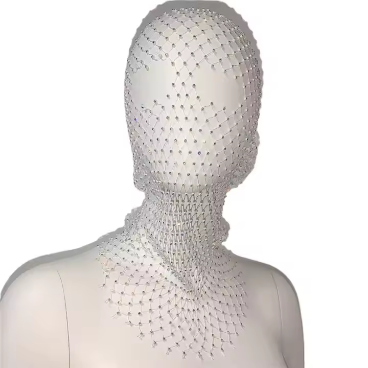 Máscara de cubierta de tocado de red, turbante, sombrero, máscara de novia para boda, velo de malla con diamantes de imitación, tocado de rejilla, máscara de cabeza de cristal, diadema de diamante - 1