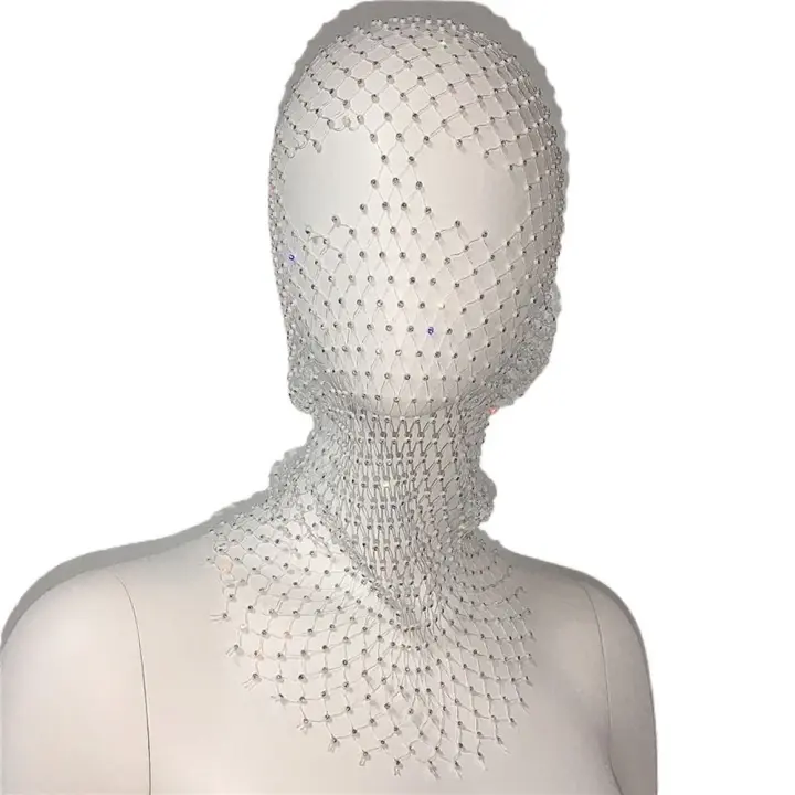 Máscara de cubierta de tocado de red, turbante, sombrero, máscara de novia para boda, velo de malla con diamantes de imitación, tocado de rejilla, máscara de cabeza de cristal, diadema de diamante - 1