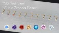 Anillo de acero inoxidable quirúrgico con piedras preciosas CZ 6/10, joyería para la nariz, hueso en forma de S L, cristal multicolor, redondo, 20G - details 0