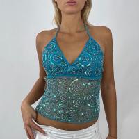 Y2K-Camisola de lentejuelas con tirantes finos para mujer, Top corto sin mangas con cuello en V y diseño de purpurina, Top corto de retazos de malla, ropa de calle de verano - details 3
