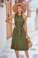 Camiseta con estampado floral sin mangas para Mujer, vestido corto informal para playa con un bolsillo, elegante, vacaciones - details 4